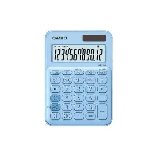 เครื่องคิดเลข CASIO รุ่น MS-20UC สีฟ้าพาสเทล 12 หลัก