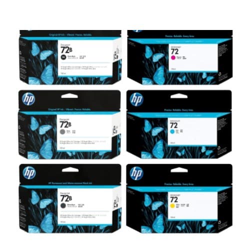 หมึกอิงค์เจ็ท HP 72 (C9371A C) / HP 72 (C9372A M) / HP 72 (C9373A Y) /  HP 72B (3WX08A GRAY) / HP 72B (3WX06A MB) / HP 72B (3WX07A PB)