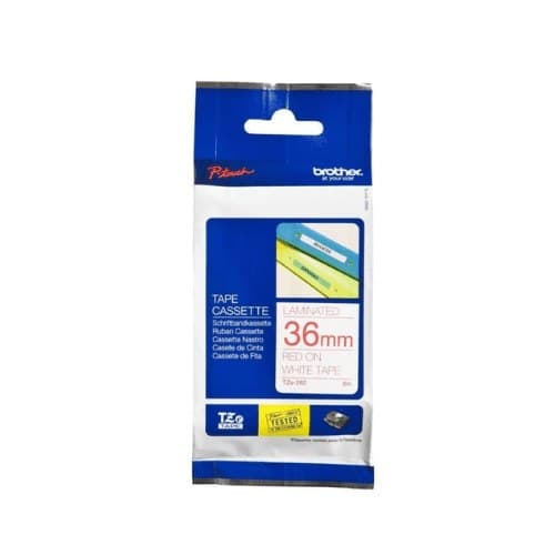 เทปพิมพ์อักษร BROTHER TZE-262 ขนาด 36 มม. แดง/ขาว แบบเคลือบพลาสติก